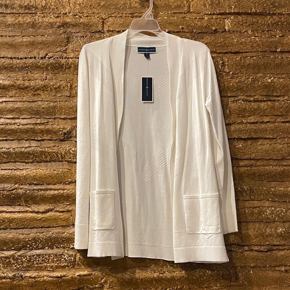 Karen Scott Women's White Open Front cardigan